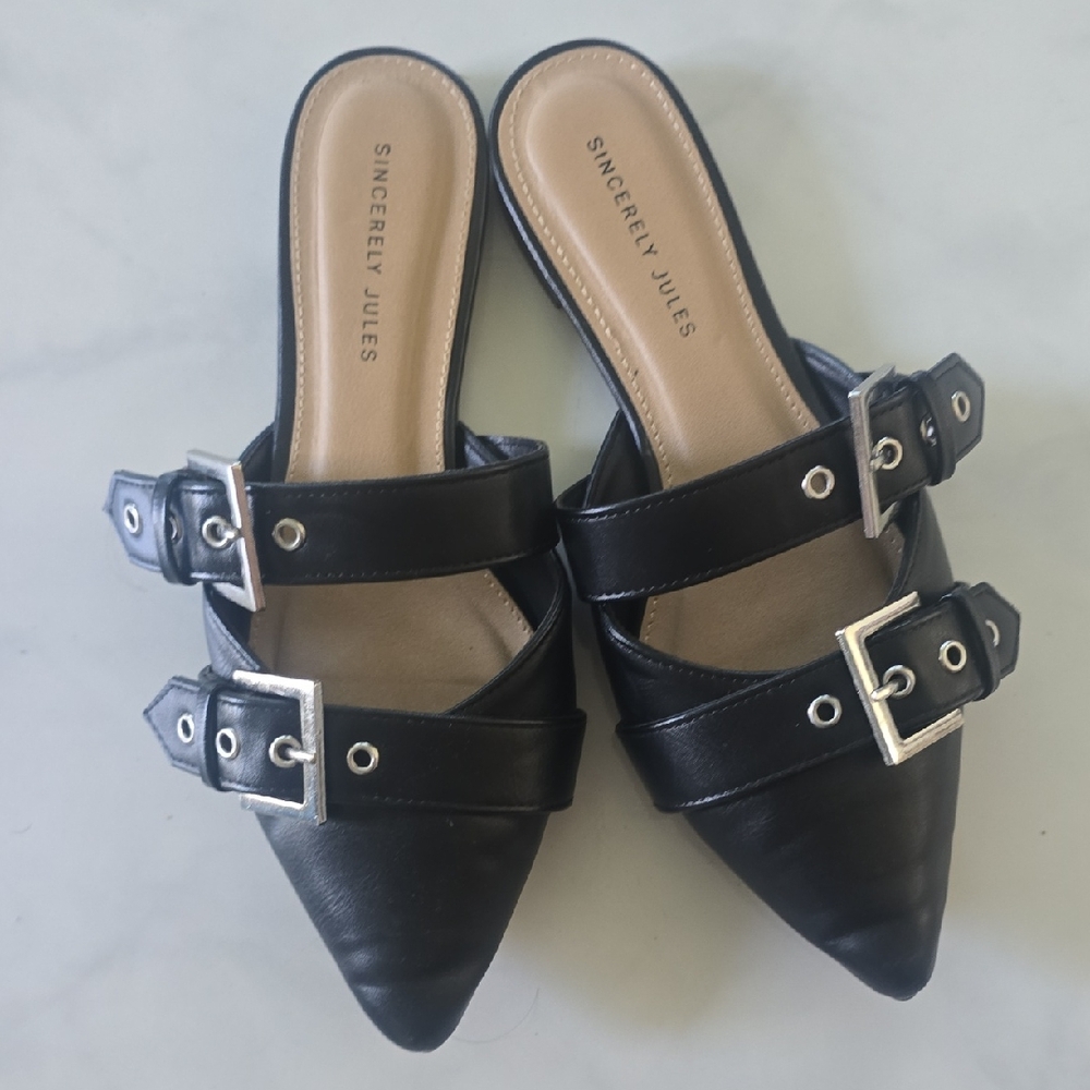 Sincerely Jules Double Buckle Black Mules